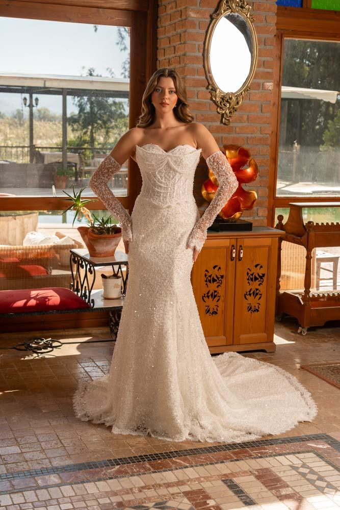 Çift Korse Detaylı Komple İşlemeli Balık Model Gelinlik