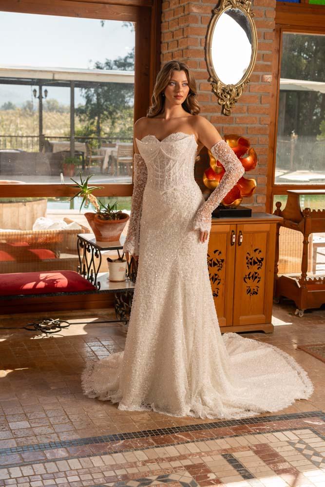 Çift Korse Detaylı Komple İşlemeli Balık Model Gelinlik