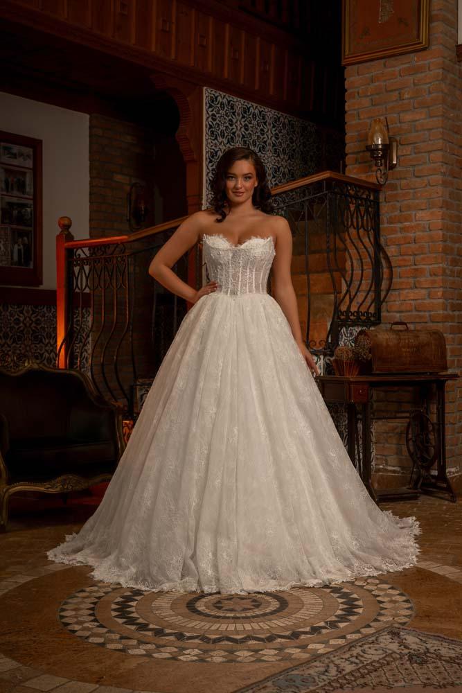 Çift Korseli Komple Fransız Dantelli Alkaner Model Gelinlik