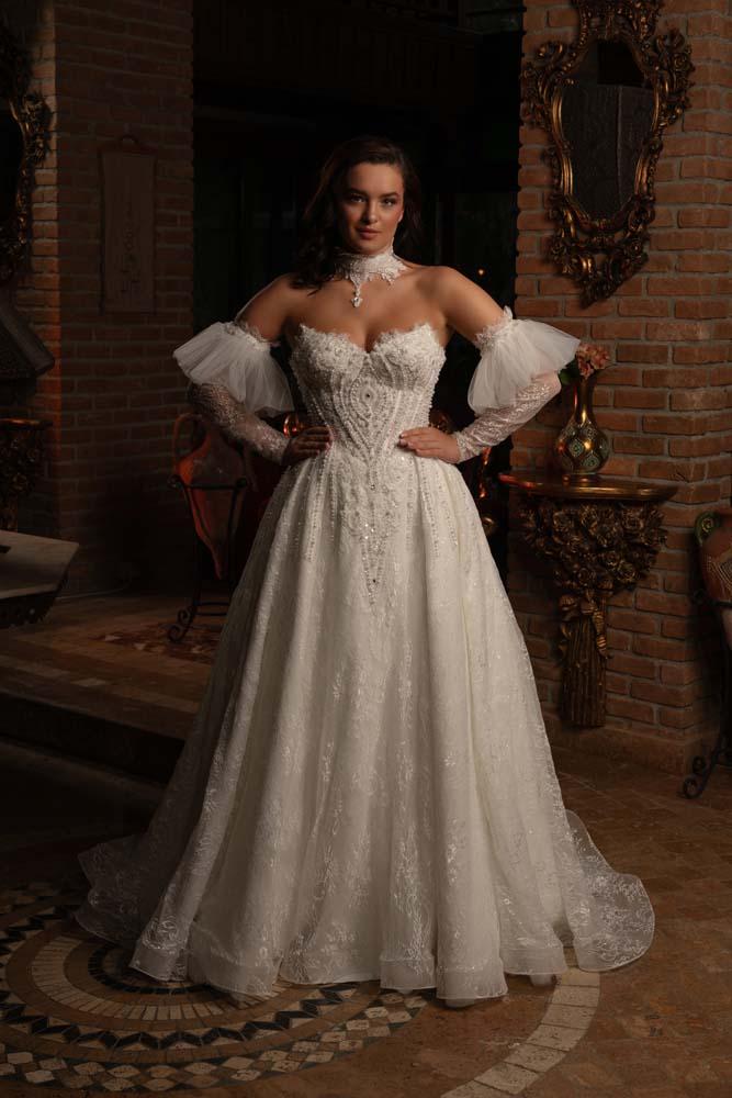 Kedi Kulağı Fransız Dantel Üzerine Kasnak Dizayn Tasarım Model Gelinlik