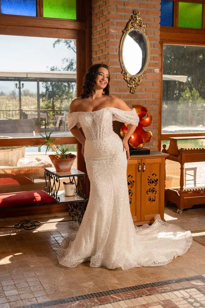 Komple İşlemeli Yan Kol Detaylı Tasarım Balık Model Gelinlik