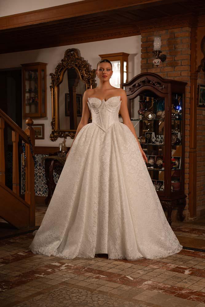 Çift Korse Detaylı V Bel Tasarım Model Gelinlik